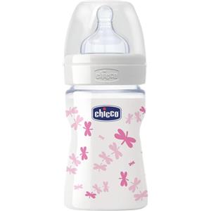 Chicco Biberon Well Being In Vetro Decorato Girl Da 150 Ml Normal Silicone