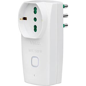 Vimar 00335.B Presa intelligente WiFi, adattatore multiplo compatibile con Alexa e Google home, spina 16A, presa universale da 16A, comando vocale e telecomando con App View Product, Bianco
