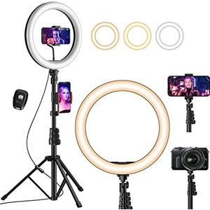 UPhitnis 12 Ring Light, Luce per Selfie, 63 Staffa Triangolare, Luce ad Anello LED da 3 modalità di Illuminazione con 10 luminosità, per Trucco, Fotografia, Youtube e Video Selfie