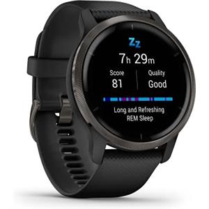 Garmin Venu 2, Smartwatch AMOLED 1,3, Cassa da 45mm, Autonomia 11 giorni, Pay, Musica, +25 Sport, GPS, Cardio, SpO2 (Slate & Black)