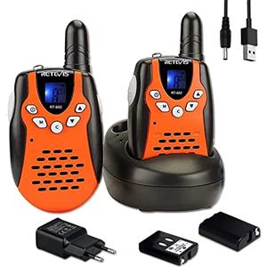 Retevis RT602 Walkie Talkie Ricaricabile Bambini, Batterie Li ion e Caricabatterie, Torcia a 8 Canali, Regali Natale Bambini a Lungo Raggio per Attività al Chiuso o all'Aperto (1 Paio, Arancione)