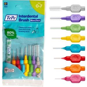 TePe Scovolino TePe, Original, Confezione mista, colori assortiti, 0.4-1.3mm/ISO 0-7, 8pz, rimozione placca, pulizia interdentale per spazi da stretti a larghi