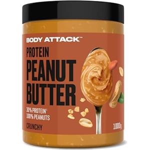 Body Attack Peanut Butter Natural 30% Protein Sugar & Fat Free Crunchy 1 kg
