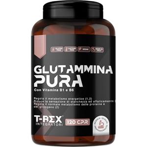 T-Rex Integratori L-Glutammina Pura | Stimola aumento GH ormone della crescita | Diminuisce fatica post allenamento | Integratore di Glutamina Amminoacido Made in Italy | 120 compresse T-Rex Integratori