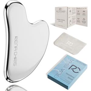 Rena Chris Gua Sha Viso: Massaggiatore Viso, Gua Sha in Acciaio Inox, Guasha per Scolpire il Mento e Ridurre il Gonfiore, Regalo per le Donne(Argento)