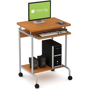 Techly 305694 Scrivania Mobile Compact per Computer Ripiano Tastiera Scorrevole Faggio