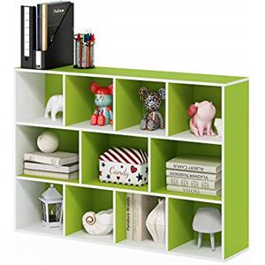 Furinno Luder Libreria reversibile a 11 cubi con scaffale aperto, Bianco/Verde