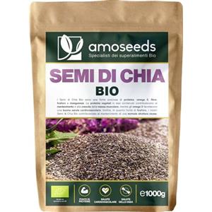 Amoseeds Semi di Chia Bio 1KG | Proteine, Salute Cardiovascolare | 100% Biologici, Senza Glutine, Qualità Superiore