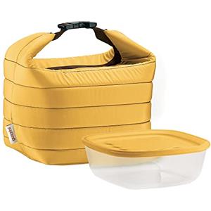 Guzzini Handy - Set Borsa Termica con Contenitore Salvafreschezza On The Go, Ocra, Borsa 22 x 18 x h22 cm, Contenitore 19.6 x 19.6 x h7 cm, 1400 cc