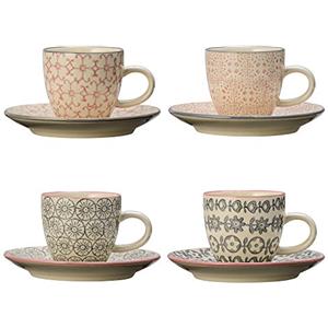 Bloomingville Set di 4 tazze da caffè con piattino Cecile rosa grigio ceramica