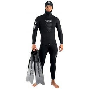 Seac Royal 5mm, muta in neoprene da 5 mm per apnea e pesca subacquea, salopette e giacca con cappuccio, nero, M