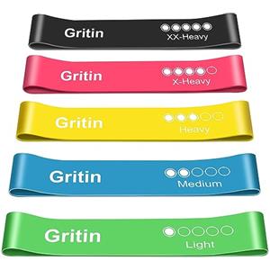 Gritin Elastici Fitness, [Set di 5] Banda Elastica Fasce Elastiche di Resistenza di Lattice con Istruzioni per l'esercizio in Italiano e Borsa per Il Trasporto per Crossfit, Yoga, Pilates