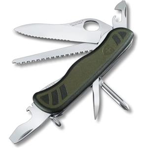 Victorinox Coltellino Svizzero Trailfinder, Coltello del soldato, 10 Funzioni, Multiuso con Lama a una Mano, Apriscatole, Cacciavite, Verde/Nero