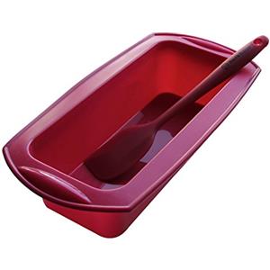 Backhaus ® Stampo per Plumcake, Teglie da forno rettangolare in Silicone Platino Antiaderente di qualità professionale con Spatola, ∅23cm, Rosso