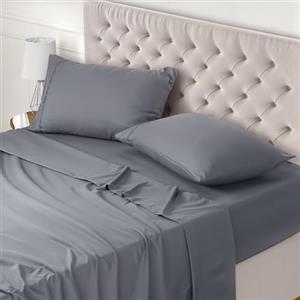 Utopia Bedding - Set Lenzuola Letto Una Piazza e Mezza 4 Pezzi 135x190 cm - Spazzolata Poliestre di Microfibra - Oeko-Tex Certificato - Lenzuolo con Angoli, Lenzuolo Piatto e 2 Federe 50x75, Grigio