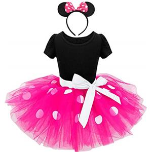 Lito Angels Vestito Costume da minnie per bambina, con orecchie topo cerchio per capelli, Taglia 6-12 Mesi, Rosa Caldo 261