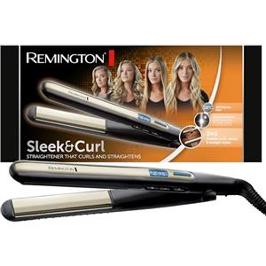 Remington Piastra Sleek & Curl - Ottimo per lisciare e modellare Ricci e Onde - Design arrotondato, rivestimento ceramico ultra, Tormalina di qualità, Display LCD, 150-230°C, piastra per capelli S6500