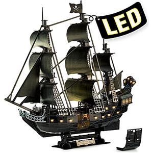 CubicFun Puzzle 3D Adulti Nave Pirata con LED, Queen Anne's Revenge Aggiornata Modello con Interni Dettagliati, 293 Pezzi