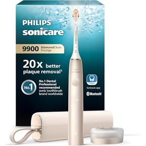 Philips Sonicare DiamondClean Prestige 9900 - Spazzolino elettrico sonico con 1 testina Premium All-in-One A3 e custodia di ricarica champagne modello HX9992/11