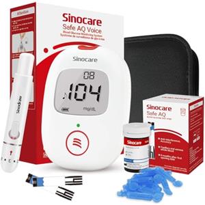 Sinocare Misuratore Glicemia Glucometro, Diabete Test Kit Glucosio Nel Sangue con Strisce Reattive e Lancette (Voice 25 Kit Nuovo)