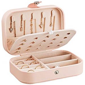 ZOCONE Portagioie Portagioielli, 2 Strati Piccolo Portagioia Donna Portagioie da Viaggio, per Conservare gli Orecchini/Anelli/Collane, 16.5 * 11.5 * 5.5cm(Rosa)