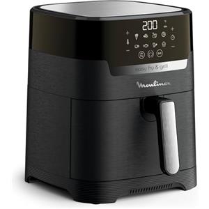 Moulinex Easy Fry & Grill, Friggitrice ad Aria 2 in 1, 4,6 Litri/1Kg, Acciaio inox, Friggitrice senza Olio con Griglia, Display Digitale Touch, 8 Programmi, 6 Persone, Nero, EZ5058