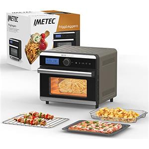 Imetec FriggiLeggero - Friggitrice ad aria multifunzione, 12 programmi, Riscaldamento rapido, 18 L, 1550 W, Comandi digitali, Cestello, Griglia, Leccarda, Ricettario, 40x36x34,5 cm