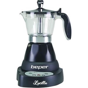 BEPER BC.041N Caffettiera Elettrica Lucilla in Alluminio, Timer Programmabile Fino a 24 Ore, Moka Elettrica 3 Tazze, Mantiene il Caffè Caldo per 30 Minuti, Electric Espresso Coffee Maker
