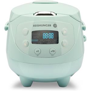 Reishunger Mini Cuociriso Digitale - Vaporiera Multifunzione Menta Fino a 3 Persone con 8 Programmi, Tecnologia a 7 Fasi, 0.6L, Con Display LED e Funzione di Mantenimento del Caldo