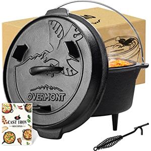 OVERMONT Forno Olandese in Ghisa - Pre-Stagionato Casseruola in Ghisa - Dutch Oven con Sollevatore Coperchio - Pentola per BBQ Campeggio Cucina - 4.2L Ø 24CM
