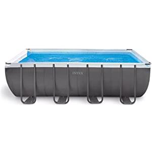 Intex 26356GN - Piscina Fuori Terra XTR Frame Rettangolare, Pompa Filtro 5700 L/h, Scaletta, Telo Base e Copertura, 17203 L, Acciaio e PVC, Grigio, 549x274x132 cm