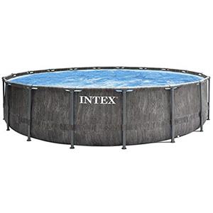 Intex 26742NP - Piscina Fuori Terra Prisma Frame Greywood Rotonda, Pompa Filtro 3785 L/h, Scaletta, Telo Base e Copertura, 16805 L, Acciaio e PVC, Marrone, 457x122 cm