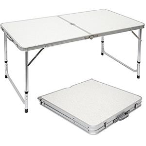 AMANKA Tavolino da PIC-nic 120x60x70cm Tavolo da Campeggio in Alluminio Altezza Regolabile Pieghevole Formato Valigia Grigio Chiaro