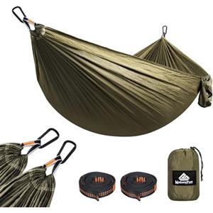 NatureFun NTUREFUN Amaca da Campeggio da Viaggio Ultraleggera | Capacità di Carico 300kg,(275 x140 cm) Traspirante,Nylon da Paracadute ad Asciugatura Rapida | 2 x Moschettoni, 2 x Corde in Nylon Incluse