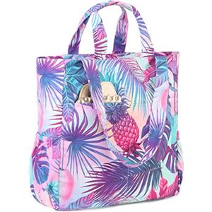 VASCHY Borsa Mare Donna Impermeabile,Borsa Spiaggia Tela Grande Famiglia con Cerniera Beach Bag Pieghevole con Tasche Multifunzione Ananas Viola