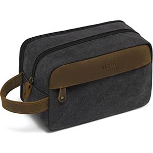 Vaschy Retro - Astuccio da bagno, unisex, da viaggio, impermeabile, in tela, in pelle, astuccio per trucco, portatile, kit per rasatura Dopp con due scomparti, retro grigio, taglia unica, Retro
