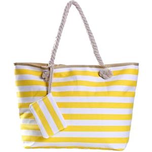 DonDon Borsa da spiaggia grande con cerniera 58 x 38 x 18 cm shopper stile marino con strisce bianche e giallo