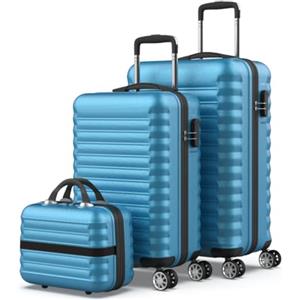 NUMADA NEWTECK NUMADA-Set di 3 valigie e borsa da toilette Mod Blu (53/63 cm) ABS con 4 ruote doppie e lucchetto combinazione laterale