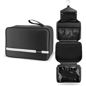 Carttiya Beauty Case da Viaggio, Borsa da Toilette per Donna Uomo Beauty Case Grande Impermeabile, Gancio in Metallo per Appendere, Nero