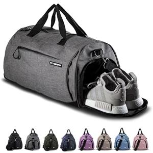 Fitgriff® Borsone Palestra Uomo & Donna V1 - Borsa Sportivo con Porta Scarpe e Tasca Umida da Viaggio, Sport, Fitness, Piscina - Duffel Bag (Grey, 48 x 26 x 25 cm (Small))