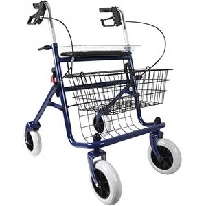 GIMA - Deambulatore da Passeggio in Acciao con 4 Ruote, Cestello, Vassoio e Freno, Blu, Altezza Regolabile 43142