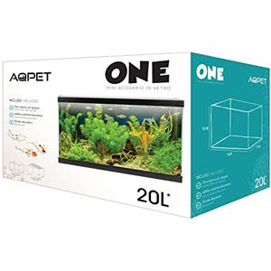 AQPET One Mini Acquario in Vetro Colore Nero 20 Litri Completo di Accessori 36x22x26h