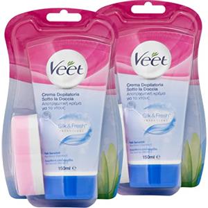 VEET 2x Veet Crema Depilatoria Sotto la Doccia Silk & Fresh Technology per Pelli Sensibili - 2 Flaconi da 150 ml ognuno