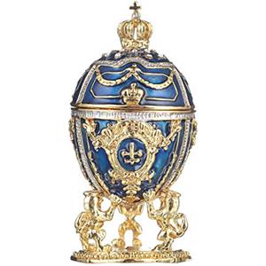 danila-souvenirs Uovo in Stile Fabergé portagioie con Leoni e Corona imperiale 7,5 cm blu