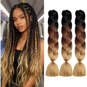 ShowJarlly Treccie Africane Extension 24, Kanekalon Treccia Capelli, Ombre Jumbo Treccia Capelli Fibra treccia di scatola, Per Crochet Twist Intrecciare I Capelli (1B/Marrone Scuro/Marrone Chiaro)