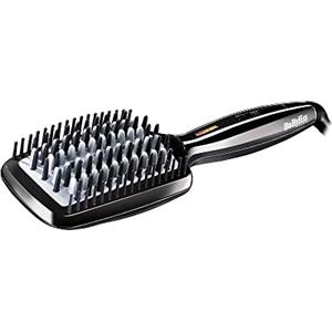 BaByliss HSB101E Smoothing brush, Spazzola termica lisciante, Elementi in ceramica e setole morbide in silicone, Funzione ionica anti-crespo, 3 Temperature, Nero
