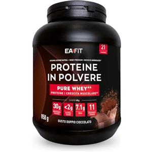 Eafit Proteine in Polvere Whey 850 g Gusto Cioccolato | 30 g per Shaker Proteine | Whey Protein Concentrate e Isolate | BCAA + L-Glutammina + Taurina | Integratore per Massa Muscolare | Con 11 Vitamine