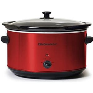 Elite Gourmet MST-900RXT Electric Ceramic XL Jumbo Slow Cooker Adjustable Temp, Entrees, Salse, Stews & Dips, Dishwasher Safe Glass Lid & Crock, 8,5 Quart, rosso metallizzato