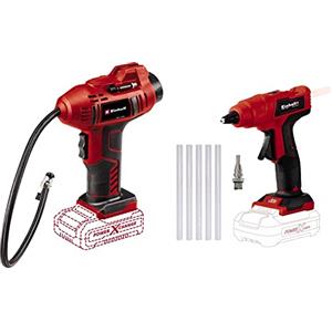 Einhell Compressore per auto a batteria CE-CC 18 Li-Solo Power X-Change & Pistola Incollatrice a Batteria TE-Cg 18 Li-Solo Power X-Change, Li-Ion, 18 V, Max. 170 °C