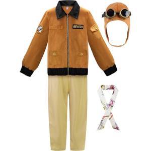 ReliBeauty Costume Pilota Bambino Aereo Vestito Carnevale con Occhiali, 120